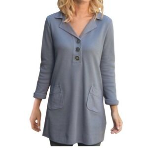 Soft Surroundings Take Two Waffle Knit Tunic Top M Medium Gray Pockets Cozy Boho